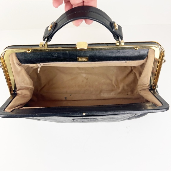 Vintage Oroton Doctors Satchel Black Leather Handbag Purse - Picture 6 of 11